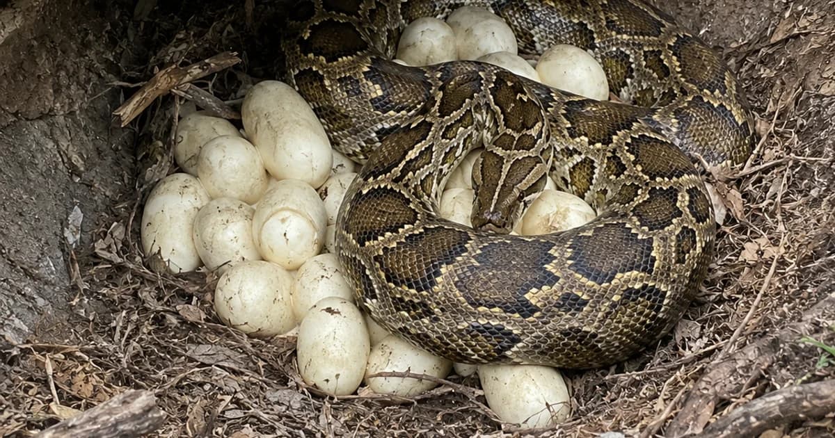 Píton birmana é encontrada sob calçada em Miami-Dade com ninho de 20 ovos